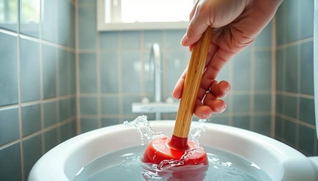 unclogging a toilet with a plunger